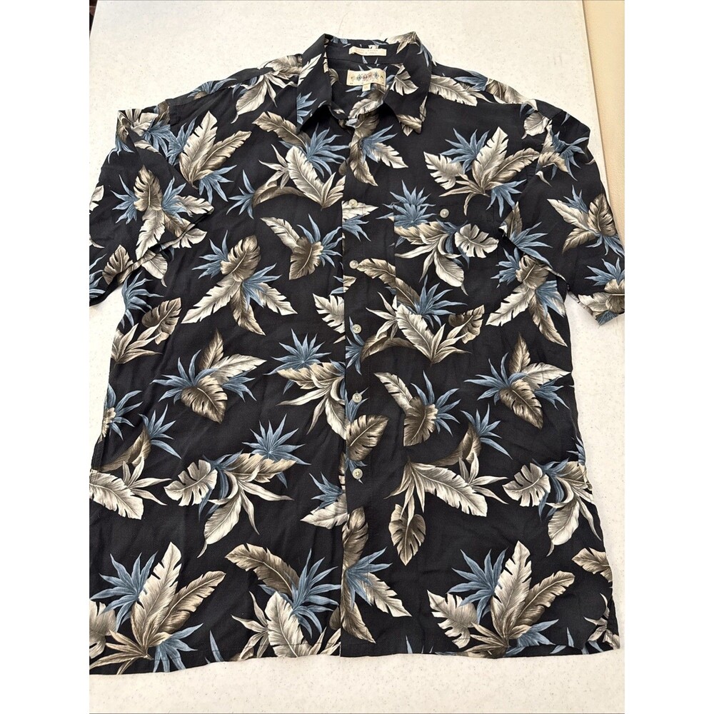Campia Moda Tropical Leaf Print Shirt Men's XL Short Sleeve Aloha Casual Rayon